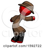 Poster, Art Print Of Red Detective Man Sneaking While Reaching For Something