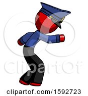 Poster, Art Print Of Red Police Man Sneaking While Reaching For Something