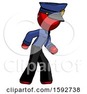 Poster, Art Print Of Red Police Man Suspense Action Pose Facing Right