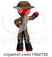 Red Detective Man Waving Left Arm With Hand On Hip