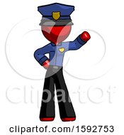 Red Police Man Waving Left Arm With Hand On Hip