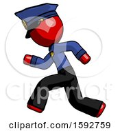 Red Police Man Running Fast Left