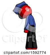Poster, Art Print Of Red Police Man Depressed With Head Down Back To Viewer Left