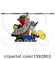 Poster, Art Print Of Red Detective Man Flying In Gyrocopter Front Side Angle View