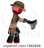 Poster, Art Print Of Red Detective Man Dusting With Feather Duster Downwards