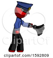 Poster, Art Print Of Red Police Man Dusting With Feather Duster Downwards