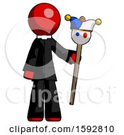 Red Clergy Man Holding Jester Staff