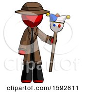 Red Detective Man Holding Jester Staff