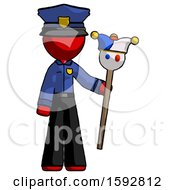 Red Police Man Holding Jester Staff