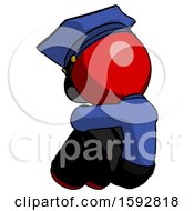 Poster, Art Print Of Red Police Man Sitting With Head Down Back View Facing Left