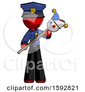 Red Police Man Holding Jester Diagonally