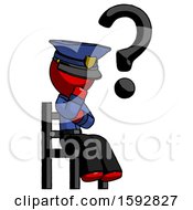 Poster, Art Print Of Red Police Man Question Mark Concept Sitting On Chair Thinking