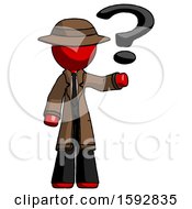 Red Detective Man Holding Question Mark To Right