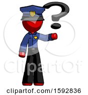 Poster, Art Print Of Red Police Man Holding Question Mark To Right