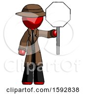 Poster, Art Print Of Red Detective Man Holding Stop Sign