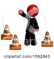 Poster, Art Print Of Red Clergy Man Standing By Traffic Cones Waving