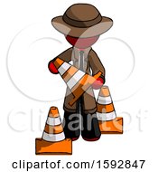 Poster, Art Print Of Red Detective Man Holding A Traffic Cone