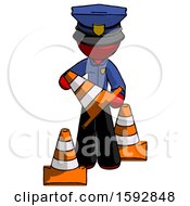 Poster, Art Print Of Red Police Man Holding A Traffic Cone