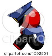 Poster, Art Print Of Red Police Man Sitting With Head Down Facing Sideways Left