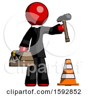 Poster, Art Print Of Red Clergy Man Under Construction Concept Traffic Cone And Tools