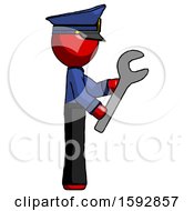 Poster, Art Print Of Red Police Man Using Wrench Adjusting Something To Right