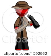 Red Detective Man Holding Hammer Ready To Work