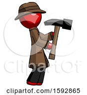 Poster, Art Print Of Red Detective Man Hammering Something On The Right