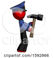 Poster, Art Print Of Red Police Man Hammering Something On The Right