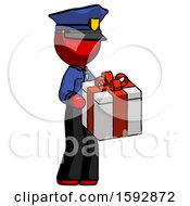 Poster, Art Print Of Red Police Man Giving A Present