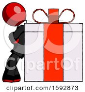 Poster, Art Print Of Red Clergy Man Gift Concept - Leaning Against Large Present