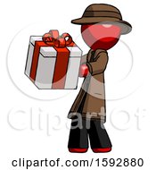 Poster, Art Print Of Red Detective Man Presenting A Present With Large Red Bow On It