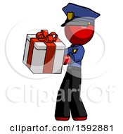 Poster, Art Print Of Red Police Man Presenting A Present With Large Red Bow On It