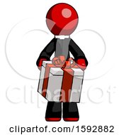 Poster, Art Print Of Red Clergy Man Gifting Present With Large Bow Front View