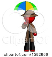 Poster, Art Print Of Red Detective Man Holding Umbrella Rainbow Colored