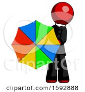 Poster, Art Print Of Red Clergy Man Holding Rainbow Umbrella Out To Viewer