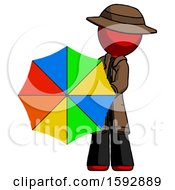 Poster, Art Print Of Red Detective Man Holding Rainbow Umbrella Out To Viewer