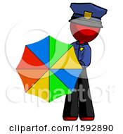 Poster, Art Print Of Red Police Man Holding Rainbow Umbrella Out To Viewer