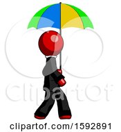 Poster, Art Print Of Red Clergy Man Walking With Colored Umbrella