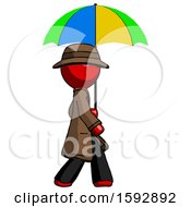 Poster, Art Print Of Red Detective Man Walking With Colored Umbrella