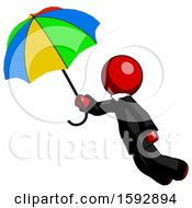 Poster, Art Print Of Red Clergy Man Flying With Rainbow Colored Umbrella