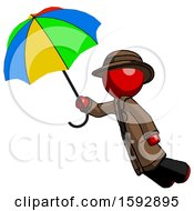 Poster, Art Print Of Red Detective Man Flying With Rainbow Colored Umbrella