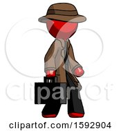Poster, Art Print Of Red Detective Man Walking With Briefcase To The Right