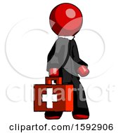 Poster, Art Print Of Red Clergy Man Walking With Medical Aid Briefcase To Right