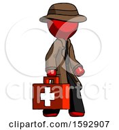 Poster, Art Print Of Red Detective Man Walking With Medical Aid Briefcase To Right