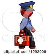 Poster, Art Print Of Red Police Man Walking With Medical Aid Briefcase To Right