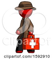 Poster, Art Print Of Red Detective Man Walking With Medical Aid Briefcase To Left
