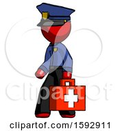 Poster, Art Print Of Red Police Man Walking With Medical Aid Briefcase To Left