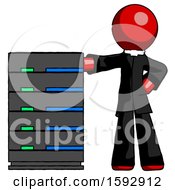 Poster, Art Print Of Red Clergy Man With Server Rack Leaning Confidently Against It