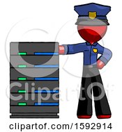 Poster, Art Print Of Red Police Man With Server Rack Leaning Confidently Against It