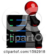 Poster, Art Print Of Red Clergy Man Resting Against Server Rack Viewed At Angle